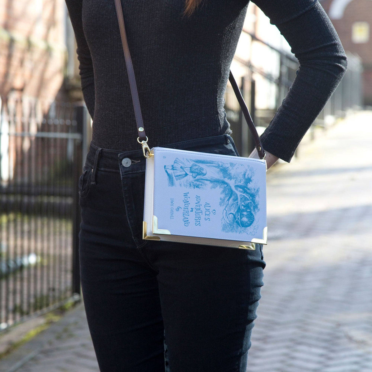 Alice in Wonderland Purple Book Crossbody Vegan Handbag